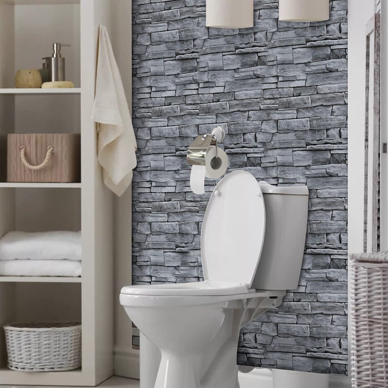 practicalWs 17.71" x 393.7" Grey Brick Wallpaper Peel and Stick, Removable Waterproof Wall Paper, Vinyl Self-Adhesive Contact Paper for Kitchen Bedroom Living Room Walls - Image 3